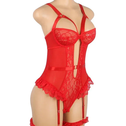 Comeondear Suspenders Women Teddy Leotard Sexy Plus Size Rompers Lingerie Underwire Lace Garter Bodysuits Slim Jumpsuit Pajamas
