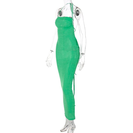 Collar Backless Sleeveless Drawstrings Hollow Out Slit Sexy Maxi Prom Dress