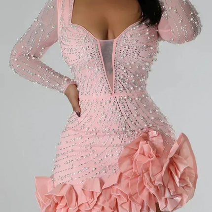 2025 Party Dresses Beading Diamond Long Sleeves Ruffles for women Shiny Elegant Wedding Guest Gown Occasion Celebrate Birthday