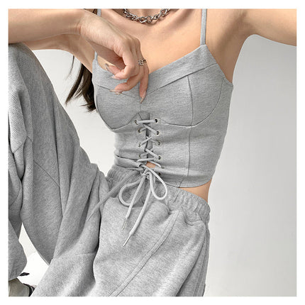 Y2k Tunic Tops Women Design Cross Bandage Camis Chic Slim Sleeveless Crop Top Female