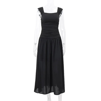 Ruched Bodycon Maxi Dress | Square Neck Slip Dress -femstylo