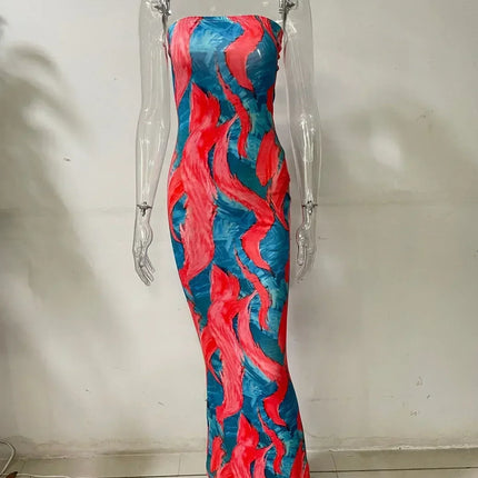 Spring And Summer Dresses For Women Chest Wrap Printed Off Shoulder Bandage Slim Sexy Long Dress 2023 New Fashion party MsChuh
