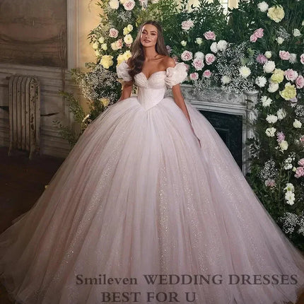 Smileven Princess Wedding Dress Corset Sweetheart Neck Ball Gowns Glitter Tulle Bride Dresses Robe De Mariee Wedding Gowns
