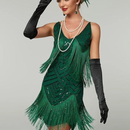 1920s Flapper Dress - Sequin Beaded Gatsby Fringe Mini - Plus Size