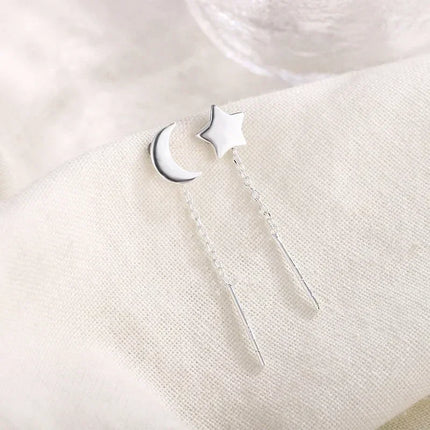 925 Silver Earring For Women Long Tassel Earrings Ear Line pendientes Fashion Zircon Star Drop Earrings