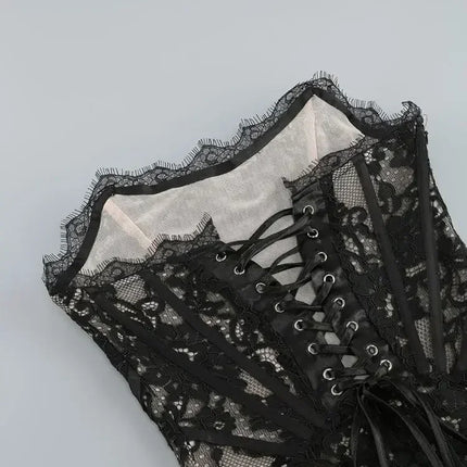 TARUXY Sexy Lace See-through Patchwork Corset Dress Female Bodycon Elegant Party MIrrgualr Mini Dress Women Tube Top Dress New