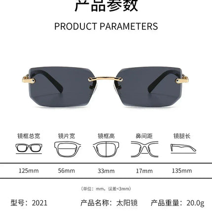 Rimless Sunglasses Rectangle Fashion Popular Women Men Shades Small Square Sun Glasses For Female male Summer Traveling Oculos