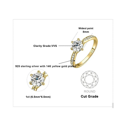 JewelryPalace Moissanite D Color 0.5ct 1ct 1.5ct 2ct 3ct Round S925 Sterling Silver Wedding Engagement Ring for Women