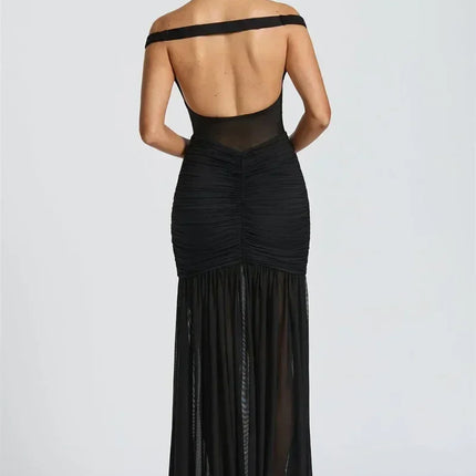 Mozision Off-shoulder Backless Sexy Maxi Dress Women Gown Halter Sleeveless Backless Thigh High Split Club Party Long Dress