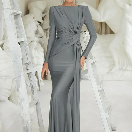 Dulzura Long Sleeves Shoulder Pad Ruched Maxi Dress Solid Elegant Prom Evening Party Long Dress Women’S Autumn Winter Outfit