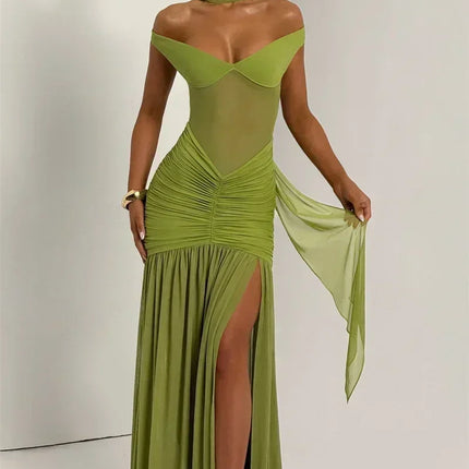 Mozision Off-shoulder Backless Sexy Maxi Dress Women Gown Halter Sleeveless Backless Thigh High Split Club Party Long Dress