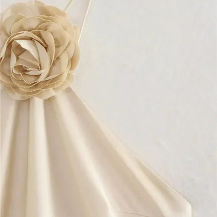 MUJER Flower Halter Dress Woman Off Shoulder Satin Long Dress Women Backless Sexy Evening Dresses Summer Party Dresses For Women