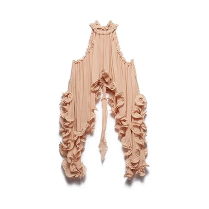Elegant Ruffle Mini Skirt Set Women Sleeveless Halter Irregular Ruffles Top Mini Loose Short Skirts Sets 2025 Summer Lady Suit