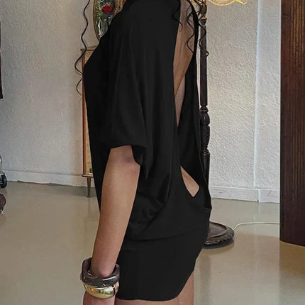 Nibber o-Neck Sexy Backless Mini Dress Women Y2K Solid Trend Style Half Sleeve Spicy Girls Street Midnight Fashion Slim Outfits