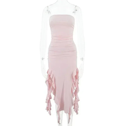 BWQ Long Dresses For Women Slit Sexy Bodycon Sleeveless Jellyfish Dress Hot Girls Fashion Off The Shoulders Maxi Dress Woman