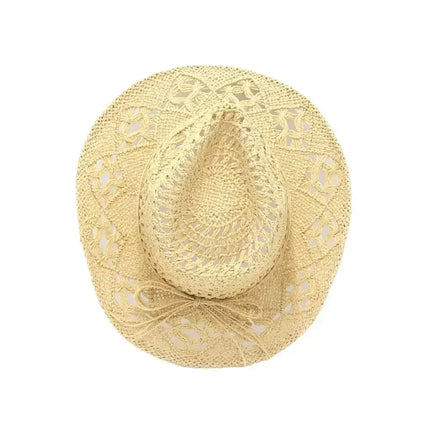 Summer Outdoor Men Women Hand-woven Western Cowboy Straw Hats Wide Brim Breathable Beach Jazz Cap Sun Protection Hat