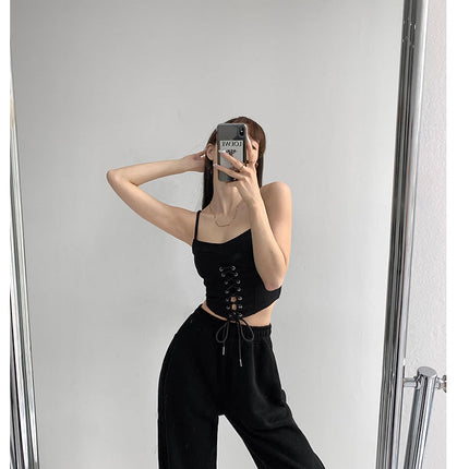 Y2k Tunic Tops Women Design Cross Bandage Camis Chic Slim Sleeveless Crop Top Female