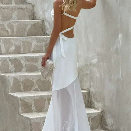 Mozision One Shoulder Backless Sexy Maxi Dress Women Gown Fashion Patchwork Sleeveless Bodycon Club Party Long Dress Elegant