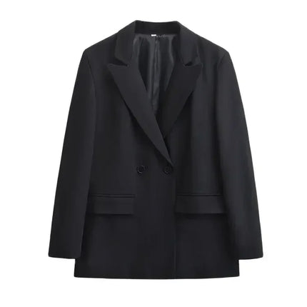 TRZA-Women's Double Breasted Office Wear Blazer Coat, Long Sleeve, Flap Pockets, Female Outerwear, Chic Tops, Fashion