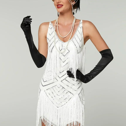 1920s Flapper Dress - Sequin Beaded Gatsby Fringe Mini - Plus Size