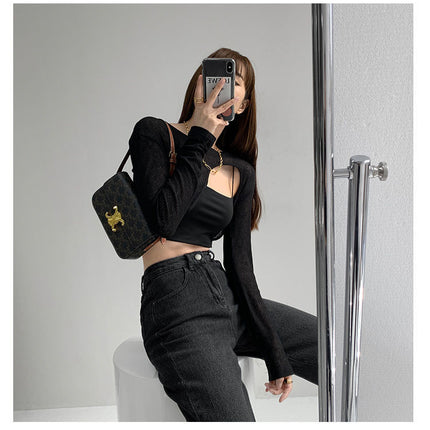 Hollow Smock T Shirt Women Summer Thin Irregular Long Sleeve Knitted