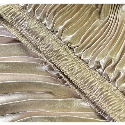 Classic Golden Velvet Pleated Skirt High Waist Retro Style Fashion Office Lady Pleated Long Skirt Winter Velvet Skirt 90cm Long