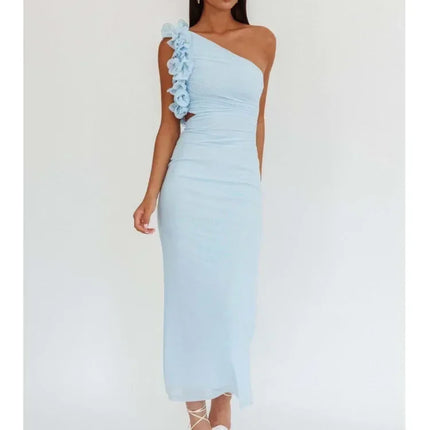 Articat Elegant Slant Shoulder Flower Bodycon Party Club Evening Dress Women Sexy Backless Slim Spring/Summer New  2025 Vestido