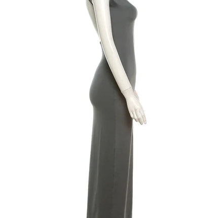 Elegant Short Sleeve Bodycon Maxi Dress O-neck Backless Lady Dresses