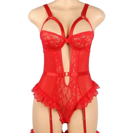 Comeondear Suspenders Women Teddy Leotard Sexy Plus Size Rompers Lingerie Underwire Lace Garter Bodysuits Slim Jumpsuit Pajamas