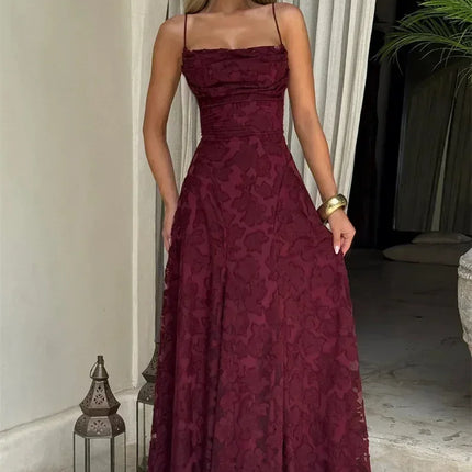 Mozision Spaghetti Strap Backless Sexy Maxi Dress Women Gown Fashion Off-shoulder Sleeveless Lace-up Evening Club Party Dress