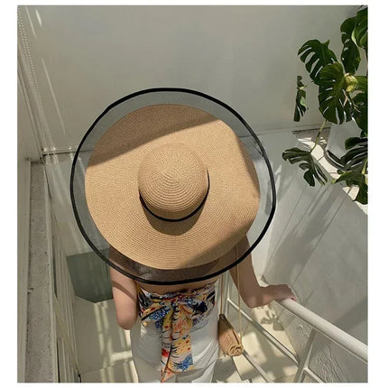 Women Sun Hat Big Eaves Waves Beach Cap Ladies Hat Big Brim Sun Visors UV Cut Bucket Panama Cap Foldable Straw Sunscreen Vintage