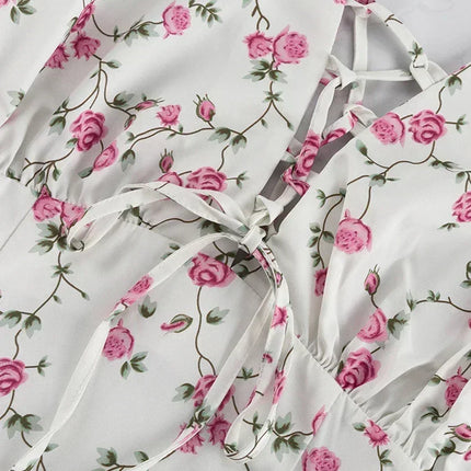 Clacive Summer Slim Print Women's Dress 2024 Sexy V-Neck Short Sleeve Mini Dresses Elegant High Waist Pleated Female Dress