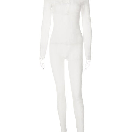 V-Neck Long Sleeves Buttons Bodycon Skinny Jumpsuit Rompers