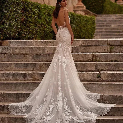 FL&AEVVE Customized Luvury Lace Wedding Dress Spaghetti Straps Beach Bridal Dresses Wedding Party Gown vestidos de novia