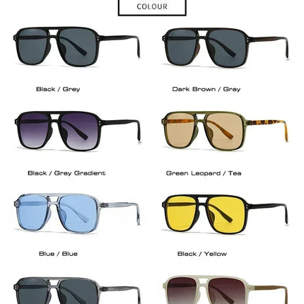 SO&EI Fashion Double Bridges Square Rivets Women Sunglasses Retro Men Gradient Shades UV400 Sun Glasses