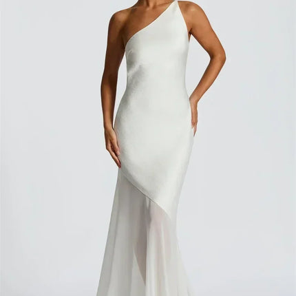 Mozision One Shoulder Backless Sexy Maxi Dress Women Gown Fashion Patchwork Sleeveless Bodycon Club Party Long Dress Elegant