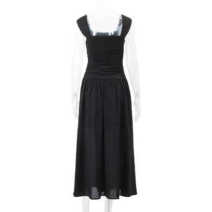 Ruched Bodycon Maxi Dress | Square Neck Slip Dress -femstylo