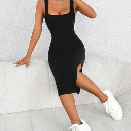 slit dress solid color sling slim dress
