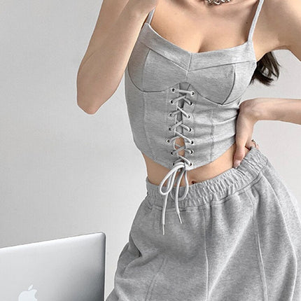 Y2k Tunic Tops Women Design Cross Bandage Camis Chic Slim Sleeveless Crop Top Female