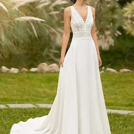 Beach Wedding Dress 2024 - Boho Lace Backless Gown Customizable | Femstylo