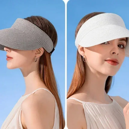 Spring and Summer Women's Outdoor Sunshade  Straw Hat Fashion Empty Top  Duck Tongue Hat Big Brim Cap G37