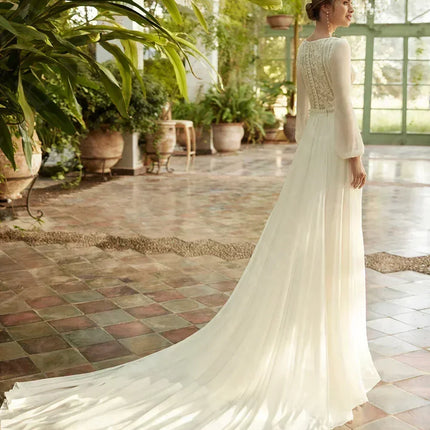 Boho Beach Wedding Dress - Long Sleeve Lace Gown Customizable | Femstylo