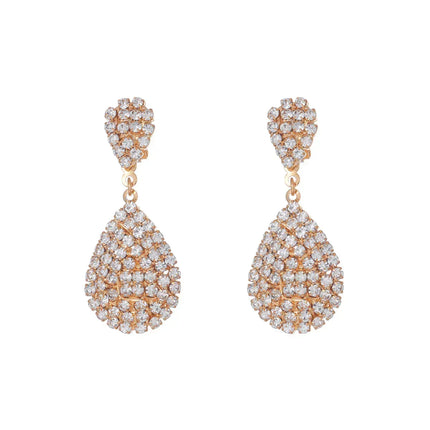 Water Drop Clip On Earring Cubic Zirconia Crystal Dangle Earrings Statement Earrings no pierced for Women Wedding Bridal jewelry