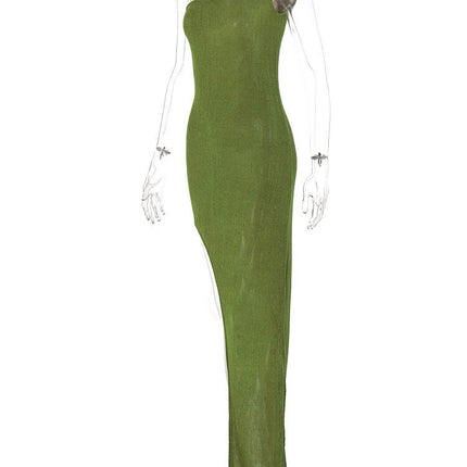 Bodycon One Shoulder Backless Sleeveless Maxi Slit Prom Dress