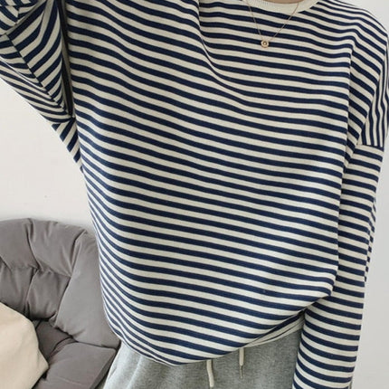 Striped Pullovers Women Knitted Cotton Sweatshirts Female Long-sleeved Loose Tops