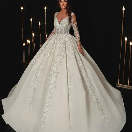 Modern Wedding Dresses A Line Bridal Gowns Lace Appliques Full Sleeves Floor Length Robes Charming Vestidos De Novia Customized