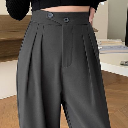 High Waist Loose Female Wide Leg Pants Spring Summer Solid Straight Trousers