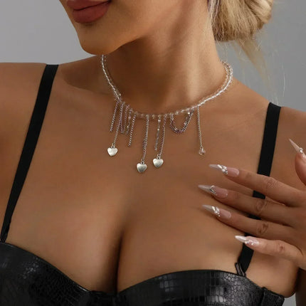 Fashion Heart Beaded Necklace for Women Boho Elegant Irregular Crystal Chain Y2K Choker Exquisite Party Gift Jewelry Accessories