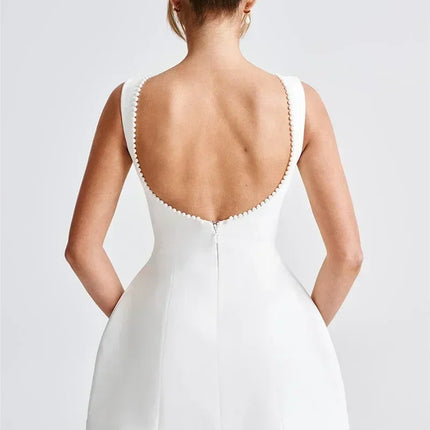 Mozision Pearl Bow Backless Sexy Mini Dress For Women Robe Fashion Zipper Sleeveless High Waist A-line Club Party Dress Elegant