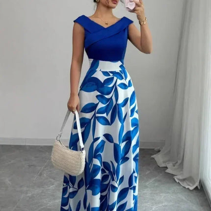 Elegant Short-sleeved Dress For Women Spring Summer Fashion Printing Waist-tightening Patchwork Loose Casual Dresses Female